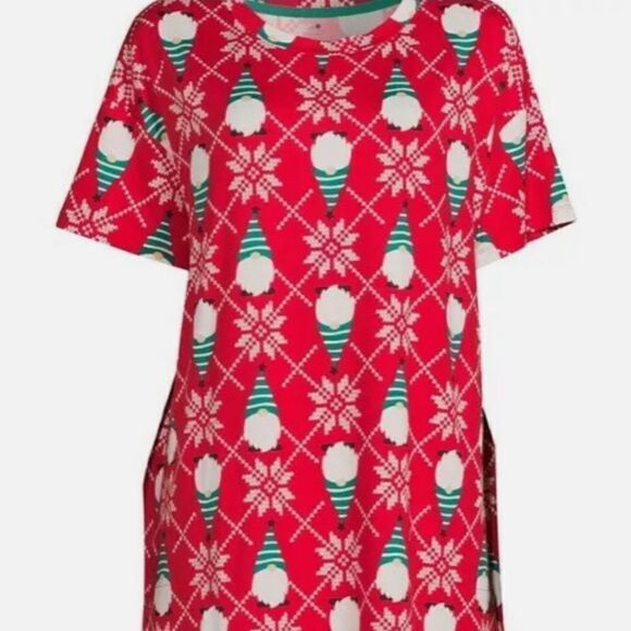 SECRET TREASURES GNOME Snowflakes Christmas Sleepshirt Pajamas Red Size S/M - Picture 4 of 7